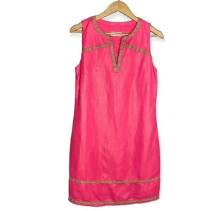 Vineyard Vines Pink Beaded Shimmer Linen Sleeveless Tunic Mini Dress Size 0